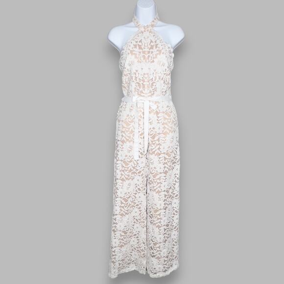 Alexis S Womens Rene Lace Wide Leg Jumpsuit Halter Lined Rose Detail - Picture 2 of 13